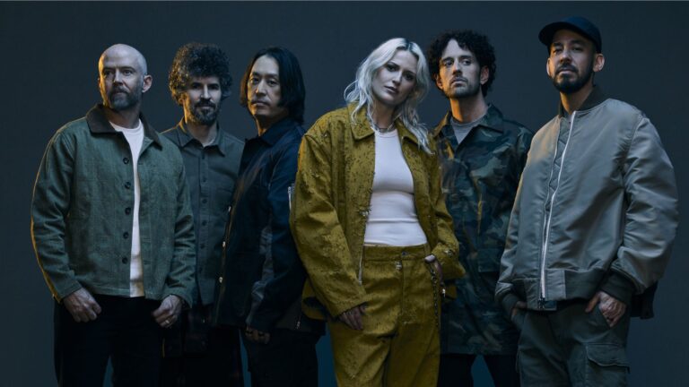 LINKIN PARK — Mike Shinoda, Brad Delson, Phoenix, Joe Hahn, alongside new members Emily Armstrong as co-vocalist and Colin Brittain